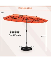 13 Feet Double-Sided Patio Twin Table Umbrella with Crank Handle-Orange