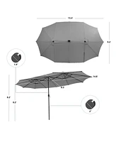 15 Feet Twin Patio Umbrella with 48 Solar Led Lights