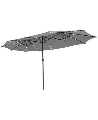 15 Feet Twin Patio Umbrella with 48 Solar Led Lights