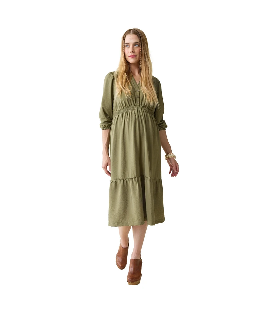 Ingrid + Isabel Maternity Versatile Midi Dress Olive Xl