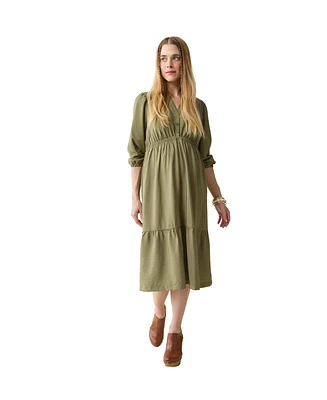 Ingrid + Isabel Maternity Versatile Midi Dress Olive Xl