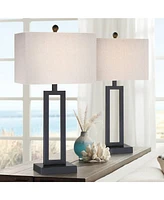 Aston Modern Industrial Table Lamps 26" High Set of 2 Rich Black Open Rectangular Metal Base Off-White Fabric Shade for Living Room Bedroom House
