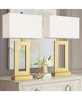 Marshall 30" Tall Open Rectangle Large Modern Luxe Glam End Table Lamps Set of 2 Gold Finish Metal White Shade Living Room Bedroom Bedside Nights