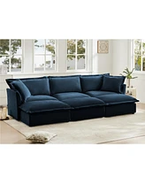 Blue Chenille Slipcovered 3-Seater Sofa with Pillows