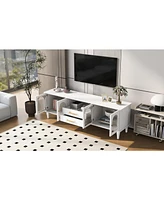 Retro Tv Stand Console with Fluted Glass Doors for 75" TVs