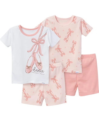 Gerber Baby Girls Top and Shorts Pajama Sets, 4-Piece, Ballet Slippers