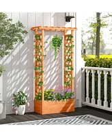 Raised Garden Bed with Side Trellis and Hanging Roof and Drainage Hole