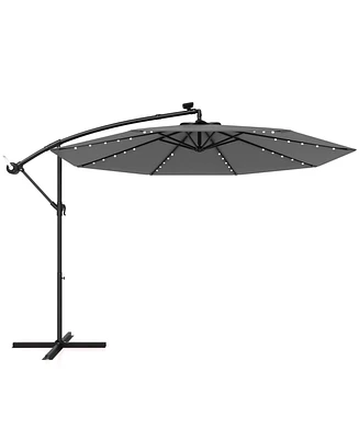 10 Feet Solar Offset Hanging Umbrella with 40 Lamp Beads and Solar Panel