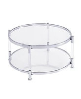 Elegant 32.3" Round Glass Coffee Table with Chrome/Silver Base