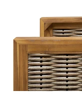 Acacia Wood Club Chairs (Set of 2) - Teak Finish