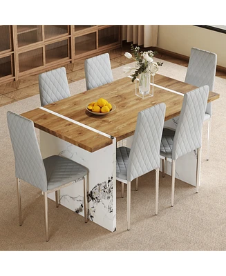 55" Dining Table & 6 Light Gray Chairs - Minimalist Style