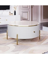 Modern Round Coffee Table with 2 large Drawers Storage Accent Table(31.5")