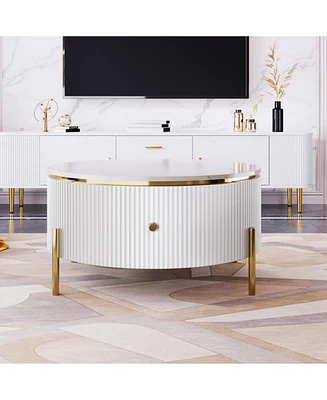 Modern Round Coffee Table with 2 large Drawers Storage Accent Table(31.5")