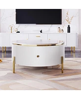 Modern Round Coffee Table with 2 large Drawers Storage Accent Table(31.5")