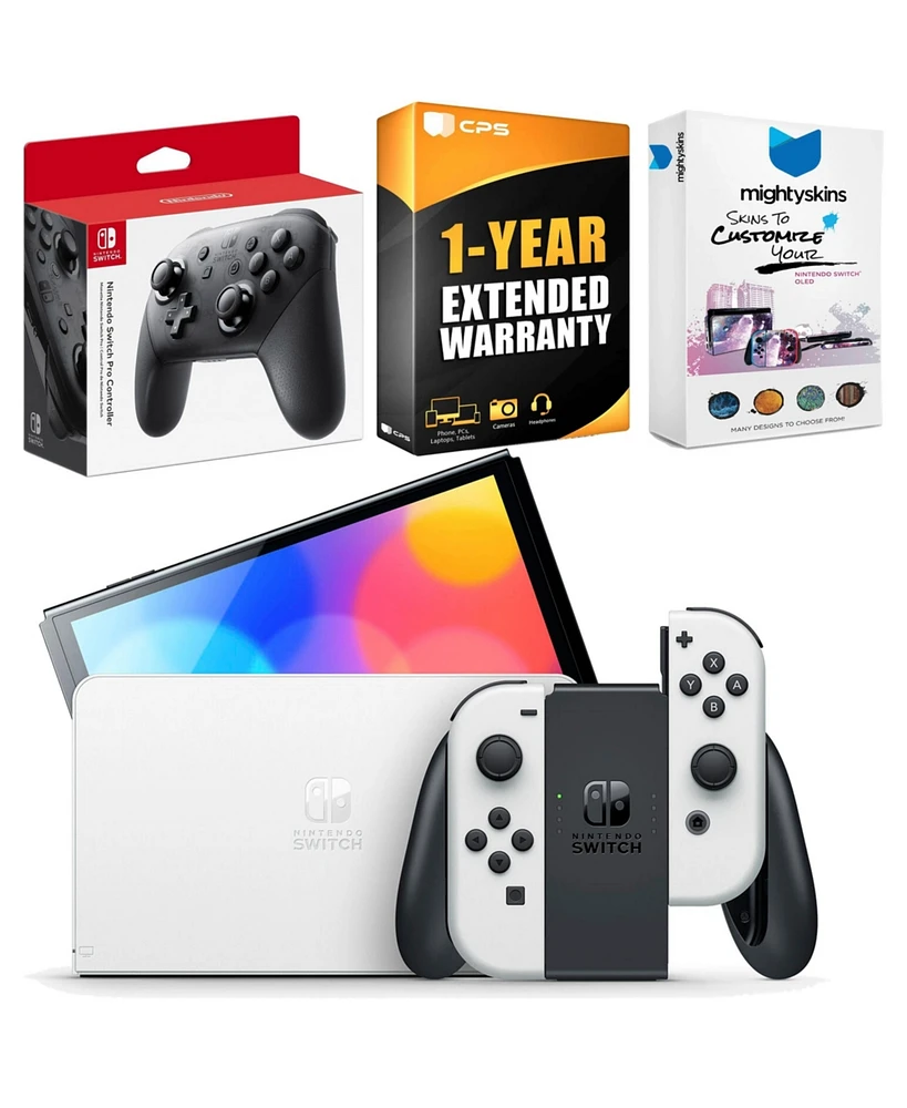 Nintendo Switch Neon Red & Blue Oled Console with Pro Controller, MightySkins Console and Controller Skin Voucher, and 1 Year Cps Extended Warranty
