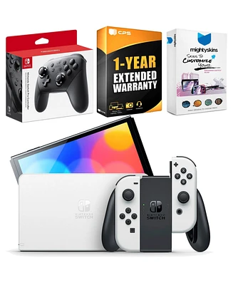 Nintendo Switch Neon Red & Blue Oled Console with Pro Controller, MightySkins Console and Controller Skin Voucher, and 1 Year Cps Extended Warranty