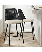 Set of 4 Rattan Back Counter Height Bar Stools, 27'' Woven Cane Chairs for Kitchen Island & Home Bar-Maison Boucle