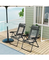 Outdoor Folding Chairs Set of 2 with Armrests and 7-Level Backrest