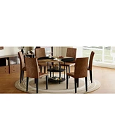 47" Round Dining Set: Table with Storage & 6 Brown Chairs