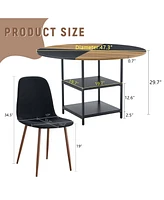 47" Round Dining Set: Table with Storage & 4 Linen Chairs