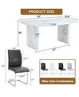 White Marble Table & Gray Pu Chairs
