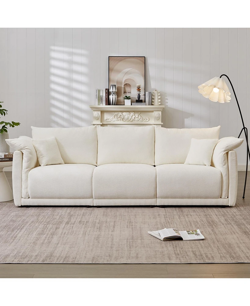 98.5" Beige Linen Sofa with Pillows