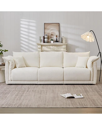 98.5" Beige Linen Sofa with Pillows