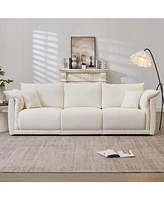 98.5" Beige Linen Sofa with Pillows
