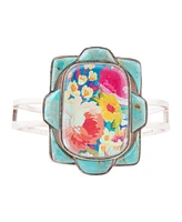 Barse Scenic Floral Blue Turquoise and Golden Cuff Bracelet