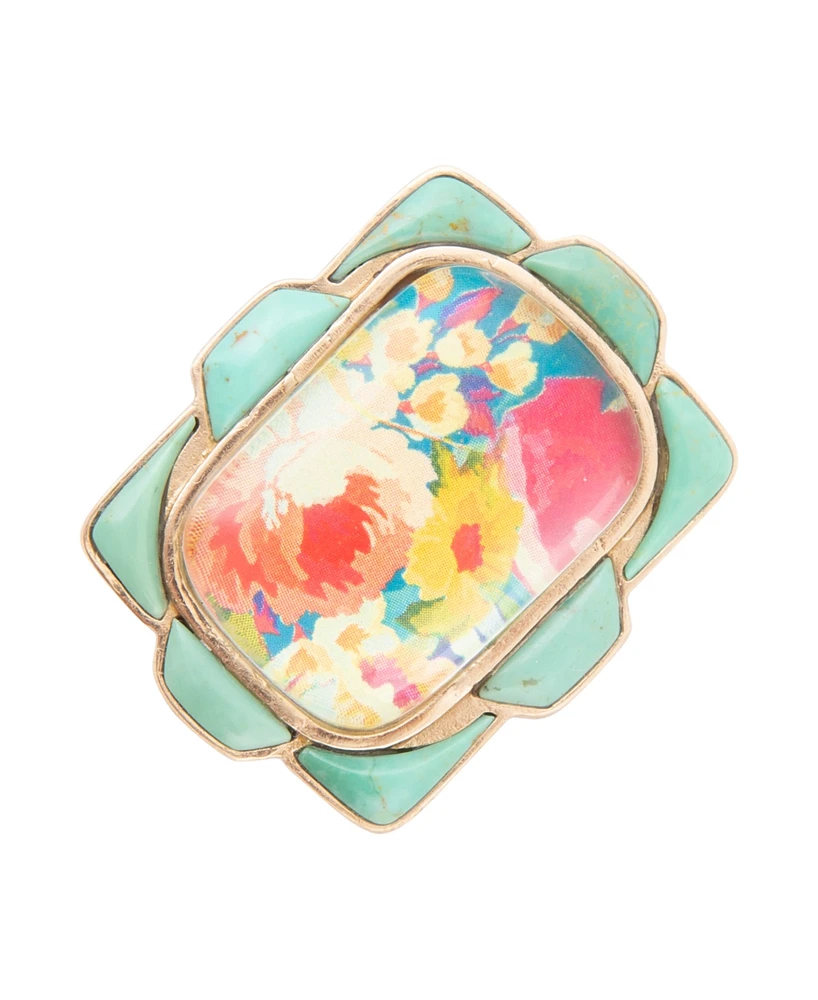 Barse Scenic Floral Blue Turquoise Golden Ring