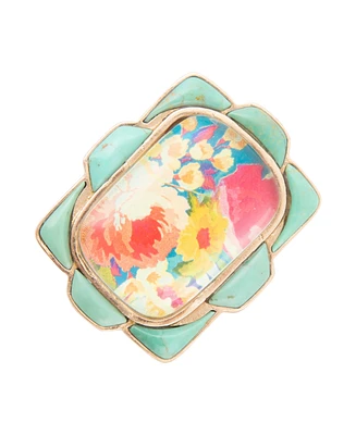 Barse Scenic Floral Blue Turquoise Golden Ring