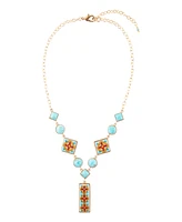 Barse Talavera Tile and Blue Turquoise Golden Y Necklace