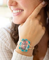 Barse Scenic Red Floral Blue Apatite Golden Cuff Bracelet