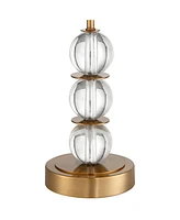 Halston Modern Buffet Table Lamps Set of 2 with Dimmer 32 1/2" Tall Skinny Brass Metal Stacked Crystal Off-White Fabric Drum Shade Living Family