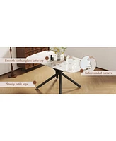 White Marble Dining Set: 63" Table & Black Pu Chairs
