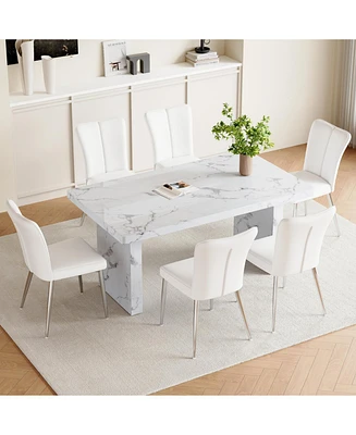 White Marble Dining Set with Pu Chairs