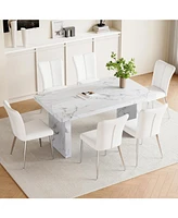 White Marble Dining Set with Pu Chairs