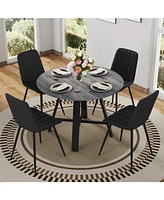 Round Dining Table Set - Gray Wood Grain, Black Cushions