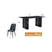 71" Glass Dining Set with 8 Black Pu Chairs