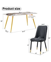 Sintered Stone Dining Set: White Marble Table & 4 Pu Chairs
