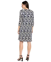 R & M Richards Women's Geo Printed Crinkle Jacket and Necklace Dress Set