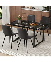 Black Marble Dining Set - 55" Table & 4 Pu Chairs