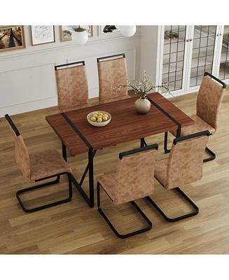 Retro Dining Table & 6 Chairs - Minimalist Style
