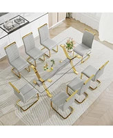 Modern Glass Dining Table Gold Legs 79"