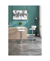 Cream Velvet Bar Stools (Set of 2) Adjustable Height