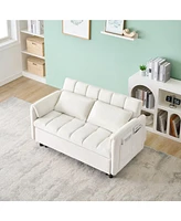 Beige Velvet Sofa Bed - Convertible Sleeper Couch