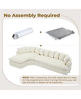 127" Large Beige Corduroy Sectional Sofa - Curved Design, High-Resilience Foam