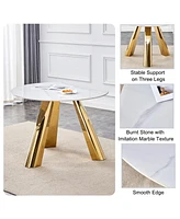 42" White Marble Round Table Gold Legs