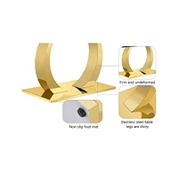 Sintered Stone Dining Set: 63" Table & 4 /Gold Chairs