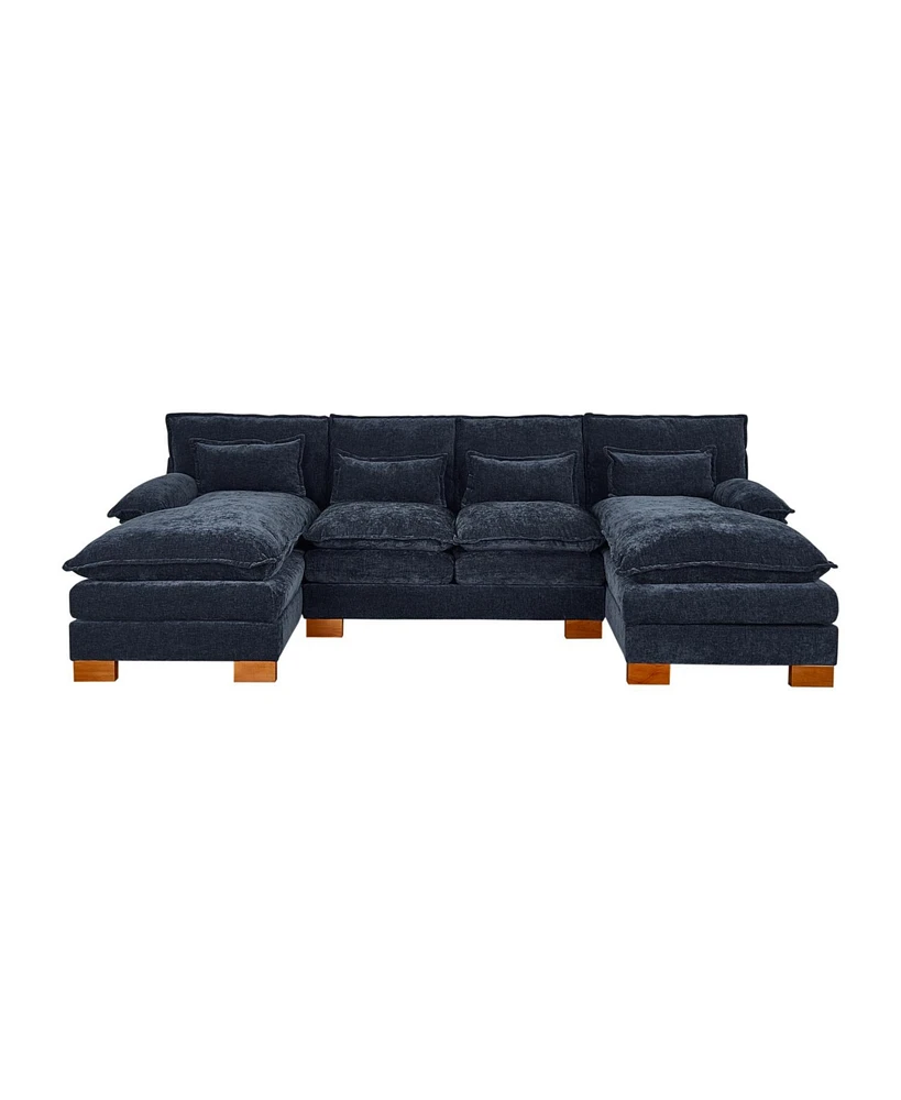 Chenille fabric with double lounge chair combination sofa